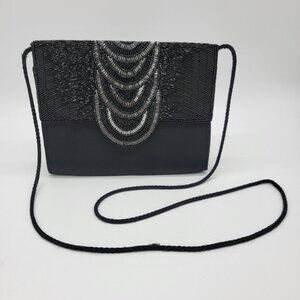 Vintage 1950's John Weitz Retro Scallop‎ BEADED Black PURSE Handbag
